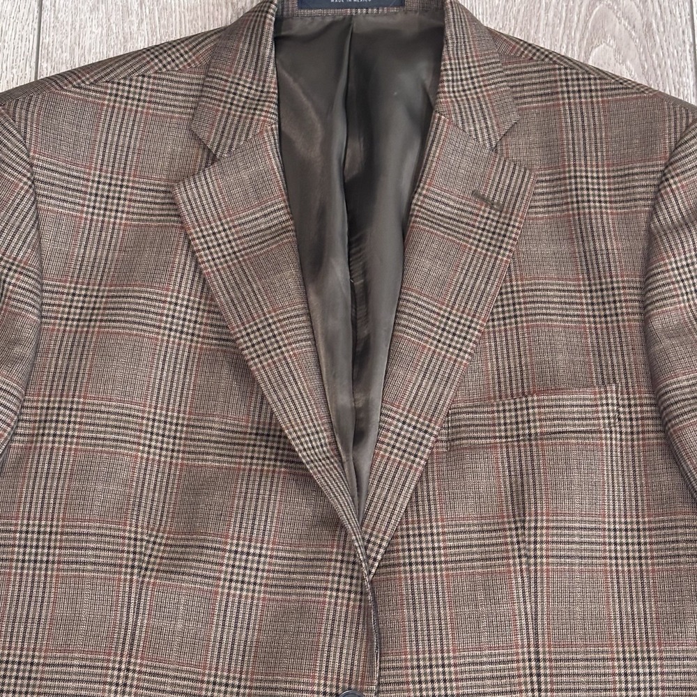 John W Nordstrom Mens 44R Blazer Sport Coat Brown LORO PIANA Wool Plaid Jacket